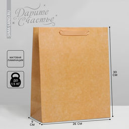 Пакет подарочный ламинированный, упаковка, «Крафтовый», M 25.5 х 30 х 9 см