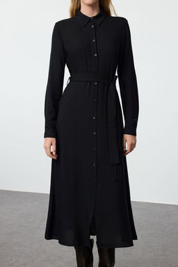 TRENDYOLMILLA Siyah Kusakl? Viskon Midi Dokuma Gomlek Elbise TWOAW25EL00436  фото 9