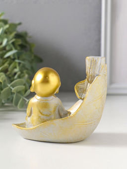 Подставка для благовоний "Маленький хотей на листе" стелющийся дым беж с патиной 10х7,5х9 см   10964