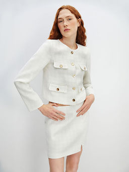 Bisiklet Yaka Ekose Kad?n T?vit Ceket