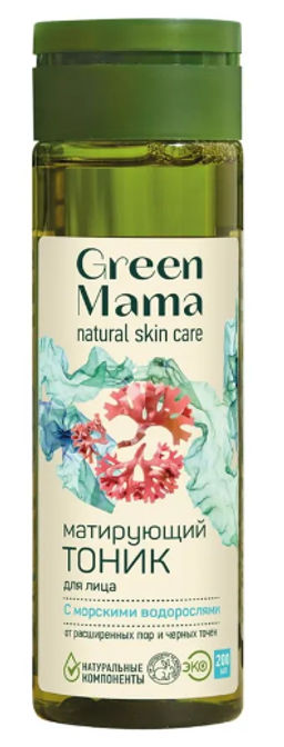 Green Mama Тоник д/лица матир.от расширенных пор и чёрных точек с морск.водоросля 200мл