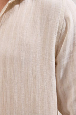Bej Regular Fit Cizgili Nefes Alabilen Pamuklu Muslin Gomlek TMNSS25GO00015 - Trendyolmilla фото 3