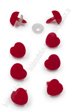 Фурнитура "Носики для игрушек бархатные Сердечко" 17 мм, с заглушками (50 шт) SF-7626, красный