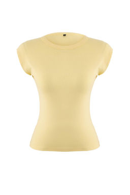 Ac?k Sar? Premium Viskoz/Yumusak Kumas Fitted/Vucuda Oturan Ay Kol Esnek Orme Bluz TWOSS23BZ00992