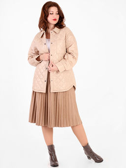 Юбка плиссированная светло-коричневая с поясом - Almond фото 2