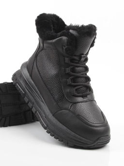 04-WG044-1M BLACK Кроссовки зимние женские (натуральная кожа, 100% шерсть)