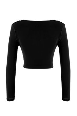 Siyah Toka Detayl? V Yaka Uzun Orme Sandy Party Bluz TPRAW26BZ00063 - Trendyolmilla фото 6