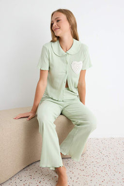 Mint %100 Pamuklu Kalpli Dantelli Pointel/Fitilli _rme Pijama Tak_m_ THMAW27PT00032
