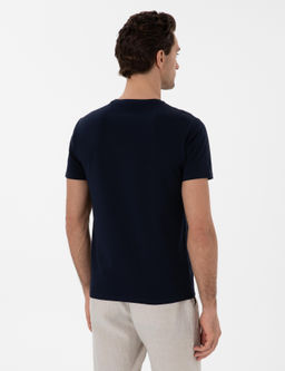 Lacivert Slim Fit Bisiklet Yaka %100 Pamuk Basic T-shirt - Cacharel фото 5