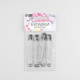 Цена за 3 шт. Булавки английские, 75 мм, 6 шт., цвет серебряный