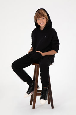 Erkek _ocuk Siyah Basic Kap__onlu Sweatshirt