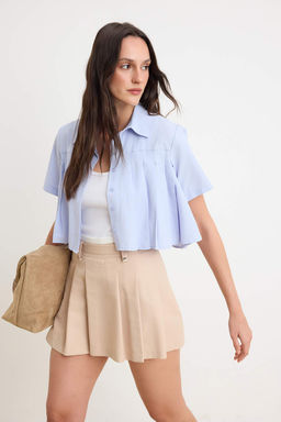 Mavi Crop/K?sa Kesim Piliseli Gomlek TWOSS26GO00161