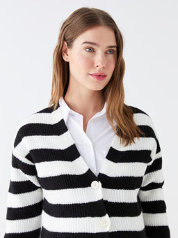 V Yaka Renk Bloklu Uzun Kollu Hamile Triko H?rka