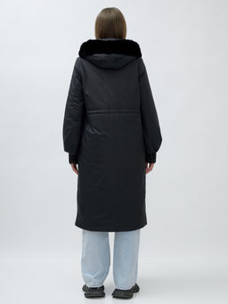 Пальто зимнее женское стильное с норкой люкс класса черного цвета 8628Ch - Mtforce фото 20