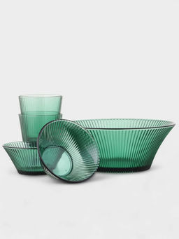 Набор посуды Вино Верде, 5 предметов: 2 стакана 330 мл, 2 тарелки 280 мл, салатник 1.6 л, стекло, зелёные