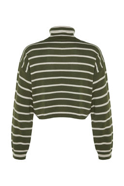 TRENDYOLMILLA Haki Cizgili Crop Triko Kazak TWOAW24KZ00627
