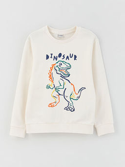 Bisiklet Yaka Bask?l? Uzun Kollu Erkek ?ocuk Sweatshirt