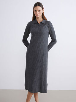 Polo Yaka Fitilli Triko Elbise