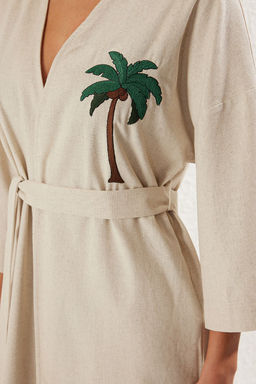 Bej Kusakl? Maxi Dokuma Nak?sl? Keten Kar?s?ml? Plaj Kimono&Kaftan TBESS20KM0051 - Trendyolmilla фото 10