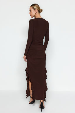 TRENDYOLMILLA Siyah Etegi Volanl? Kay?k Kaya Maxi Esnek Orme Elbise TWOAW24EL00616  фото 6