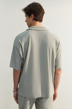 Tas Oversize/Genis Kesim Dokulu K?r?smaz Ottoman Polo Yaka T-Shirt TMNSS23PO00020