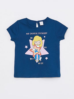 Bisiklet Yaka K?sa Kollu Bask?l? K?z Bebek Ti??rt