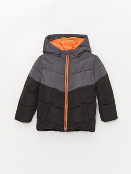 Kap??onlu Uzun Kollu Renk Bloklu Erkek Bebek Mont