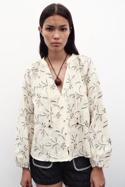 RUSTIC TEXTURED EMBROIDERED BLOUSE - Zara фото 11