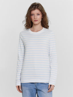 Джемпер Mark Formelle в полоску из хлопка с эластаном бело-голубой  фото 2