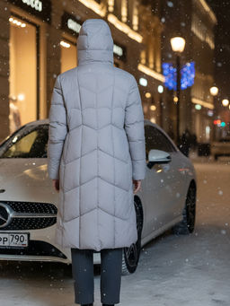 Пальто зимнее утепленное с капюшоном женское серого цвета 7628Sr - Mtforce фото 23