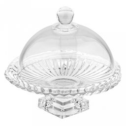 Блюдо стеклянное "Пралине" д19см, h7,4см, основание 6,2х6,2см, на ножке, с крышкой (клош) д16см, общая h17,6см, под хрусталь, в коробке (Китай)