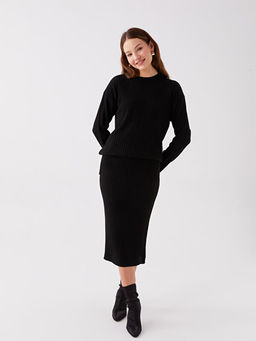 Kad?n Beli Lastikli D?z Triko Etek