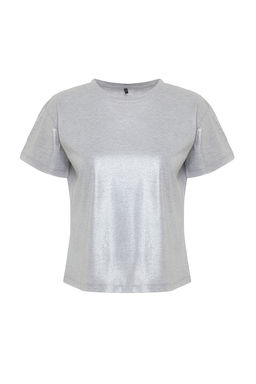 Trendyolmilla Alt?n Varak Bask?l? Regular/Normal Kal?p Orme Bluz TWOSS24BZ00097  фото 13