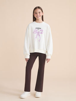 Bisiklet Yaka Kurdele Bask?l? K?z ?ocuk Sweatshirt