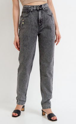 Джинсы женские момы с высокой талией F922-0115 черные