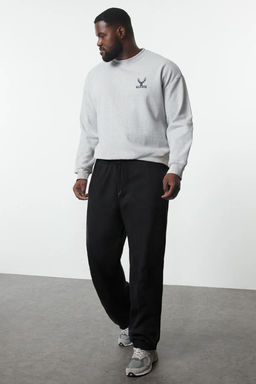 Siyah %100 Pamuk Buyuk Beden Regular Fit Beli Lastikli Baglamal? Kumas Pantolon TMNAW25AR00003