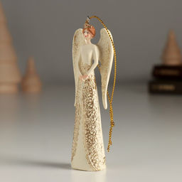 Фигурка - подвеска полистоун «Ангел в бежевой блузке с воротничком», ёлочная игрушка, 3.5×2×10 см