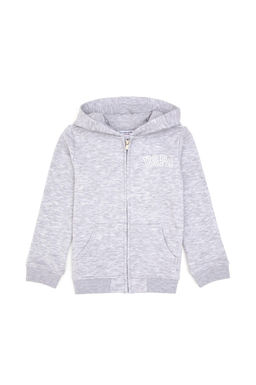 K_z _ocuk A__k Gri Melanj Kap__onlu Fermuarl_ Basic Sweatshirt Sepette S_rpriz _ndirim