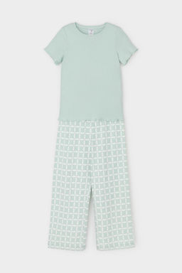 К 1636/голубая дымка,морская клетка пижама для дев