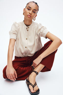 Pantal?n en mezcla de lino con cord?n de ajuste - H&m фото 7