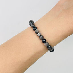 Браслет из серебристого Обсидиана со вставкой 19 см