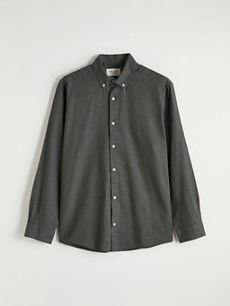 Regular Fit Keten G?r?n?ml? Erkek G?mlek