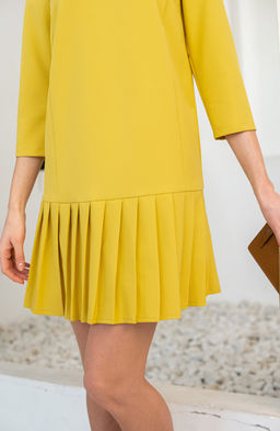 Платье мини с юбкой плиссе желтый - Donna saggia фото 4