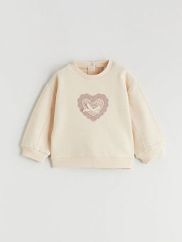 K?z Bebek Bask?l? Sweatshirt ve Kadife Pantolon 2li