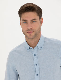 A__k Mavi Slim Fit Uzun Kollu G_mlek