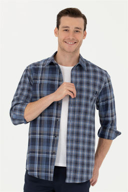 Мужская синяя рубашка с длинным рукавом