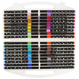 Маркер для рисования "Metallic Glitter" на водной основе, с блестками, мягкий наконечник - кисточка, круглая форма, тонкий, набор 36шт, в пластмассовом кейсе с ручкой 27,7х14,5х2,5см (Китай)