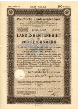 Облигация 4,5% 200 рейхсмарок 1937 года Германия