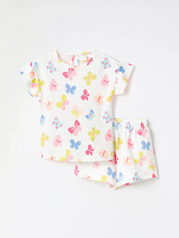 Bisiklet Yaka K?sa Kollu K?z Bebek Bluz ve ?ort 2li Tak?m