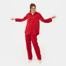 Костюм женский (рубашка, брюки) MINAKU: Silk pleasure, размер 52, красный